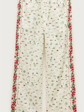 NWT J Crew Floral Border Cream Wide-Leg Printed Pants SIZE MED